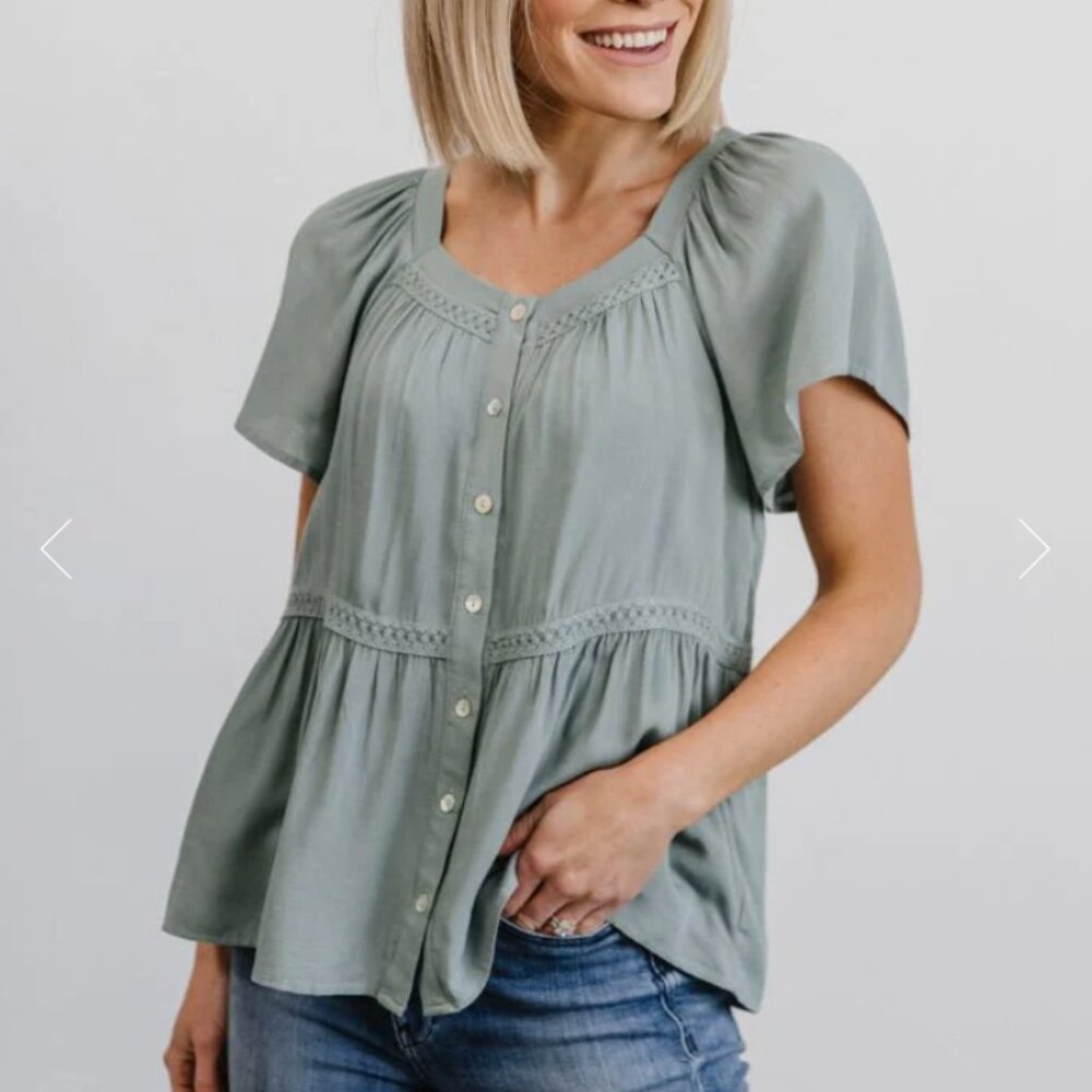 Sage Green Short-Sleeve Blouse (NWOT)